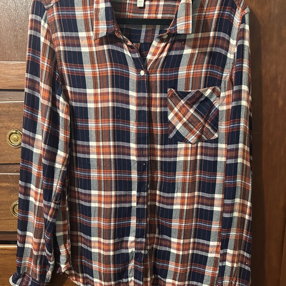 Lucky Brand Navy and Orange Plaid Shirt Medium - Picture 4 of 8